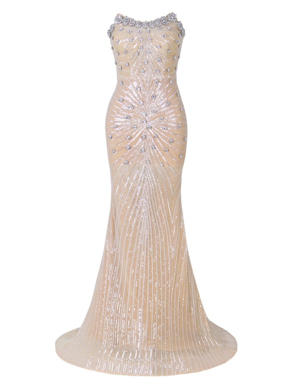 Strapless Sequin Evening Gown in Nude
